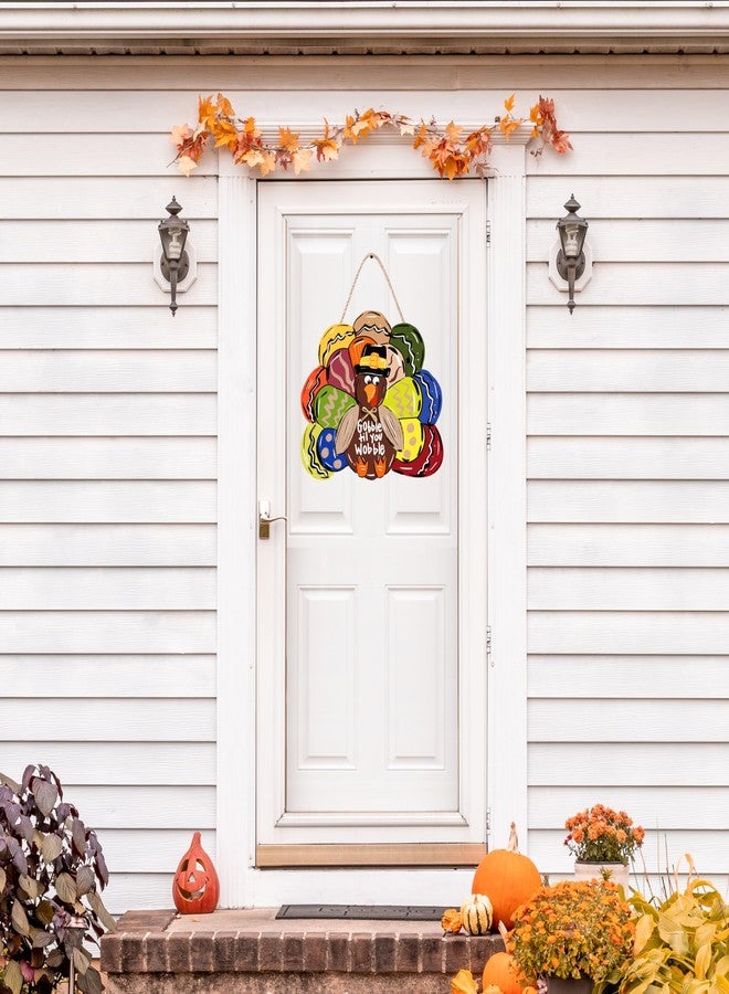 CYNOSA Thanksgiving Wreath for Front Door Turkey Door Hanger Gobble Gobble Sign Turkey Decor Thanksgiving Door Decorations - Image 3
